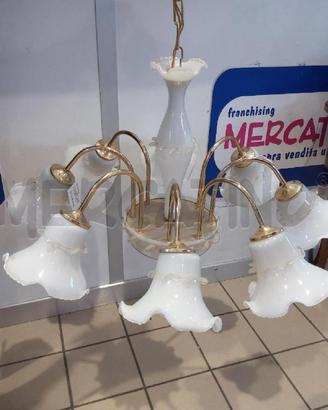 LAMPADARIO 8 LUCI CAMPANE VETRO BCO STELI DORATI