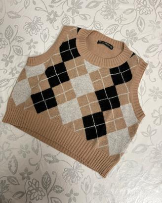 Gilet Donna Fantasia Quadri Beige/Nero – Taglia S