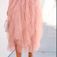 Gonna lunga rosa antico in tulle