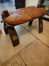 sgabello antico vintage in pelle e legno
