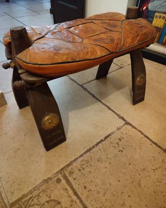 sgabello antico vintage in pelle e legno