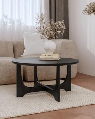 Tavolino rotondo 80x40h cm in legno di mango nero