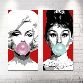 Quadro Dipinto A Mano Monroe Hepburn Pop Art