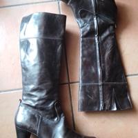 stivali alti donna in pelle marrone 