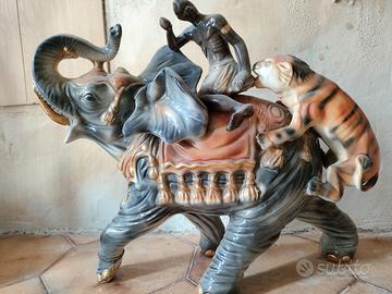 Scultura in ceramica/porcellana – Elefante, Tigre 