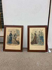 Coppia quadri moda femminile cornice legno