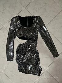 Vestito corto con paillettes argentato