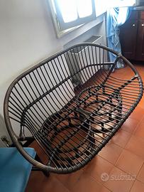 Set divano sedia e tavolino in vimini