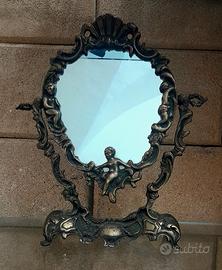 specchio in bronzo massiccio dorato cesellato 