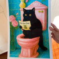 Poster stampa gatto nero buffo wc toilette bagno