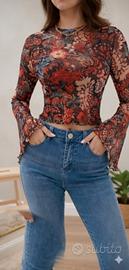 Maglia Mesh Trasparente Floreale Taglia M - Nuova 