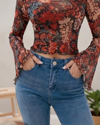 Maglia Mesh Trasparente Floreale Taglia M - Nuova 