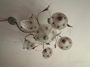 Lampadario a 6 luci decorato in vetro