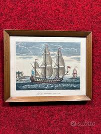 stampa litografica vecchia manifattura fregata F.