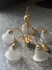 Lampadario ottone 5 luci vetro satinato
