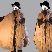 PONCHO tortora con vera pelliccia di volpe