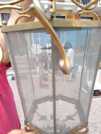 lampadario centro volta in ottone e vetro lavorato