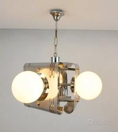 Lampadario 3 palle vetro acciaio vintage Space Age