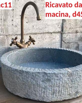 Lavabo lavandino ricavato dal disco macino antico