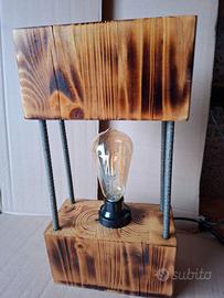 Portalampada industriale legno+ferro cod.02