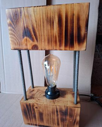 Portalampada industriale legno+ferro cod.02