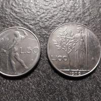 50 Lire Vulcano e 100 Lire Minerva 1976 Italia