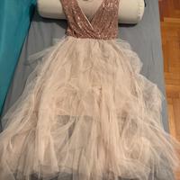 Vestito donna paillettes e tulle color cipria