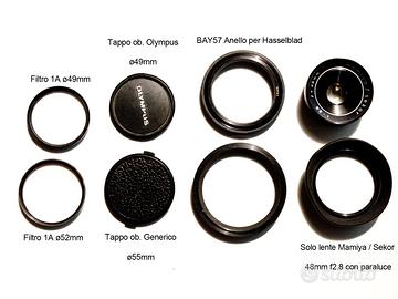 Vintage Mamiya, Olympus, tappi, anelli adattatori