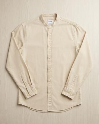 ZARA Camicia Uomo Beige Lino  Cotone Relaxed Fit S