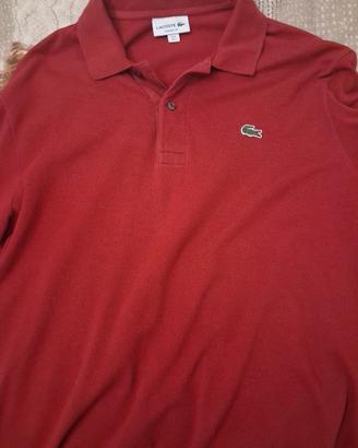 Polo Lacoste bordeaux-taglia L-maniche lunghe 