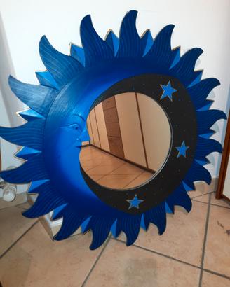 Specchio sole luna in legno