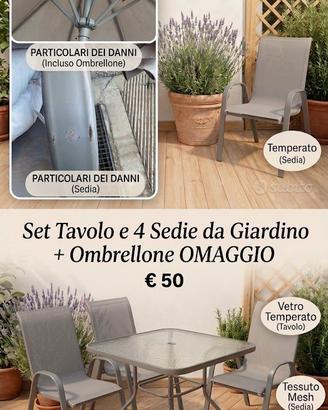 Set da Giardino: Tavolo in Vetro + 4 Sedie Mesh