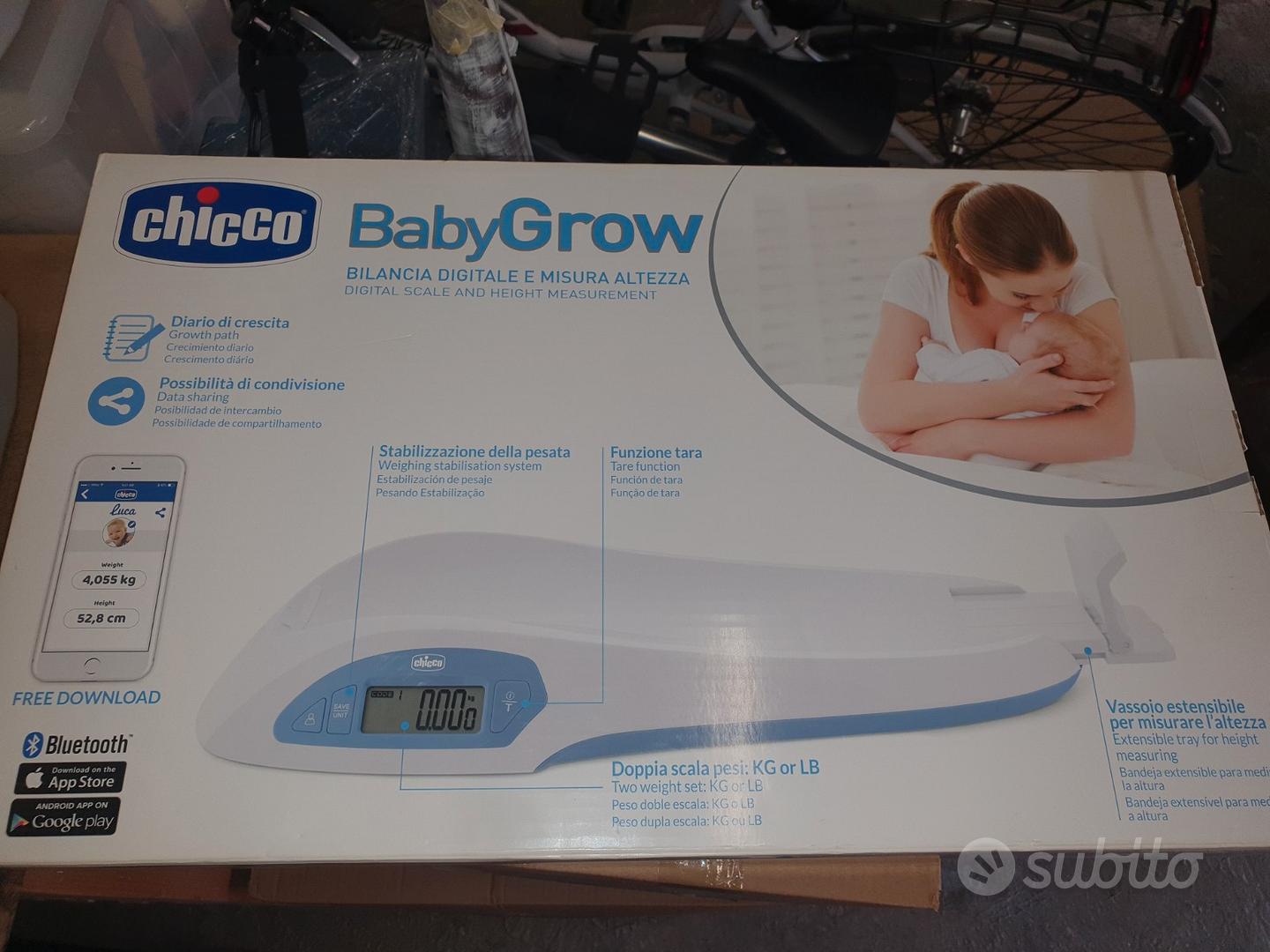 Bilancia Digitale Chicco Baby Grow - misurazione peso e altezza Bluetooth