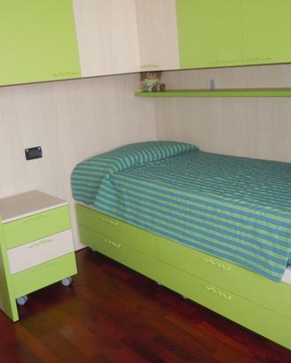 Cameretta a due letti verde e viola