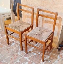 coppia sedie in legno impagliate anni 60 