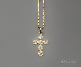 Collana Con Croce Oro Giallo 750 Diamanti 6,6 gr.