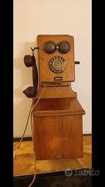 Telefono Antico da Parete in Legno con Manovella