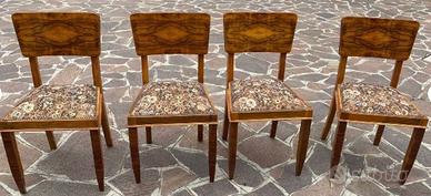 4 sedie in legno con seduta in tessuto a fiori