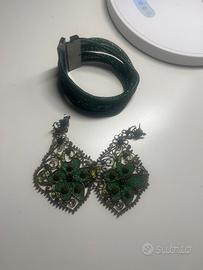 Bracciale verde petrolio e orecchini