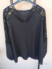 Camicia nera dettagli pizzo Shein Curve Taglia 2XL