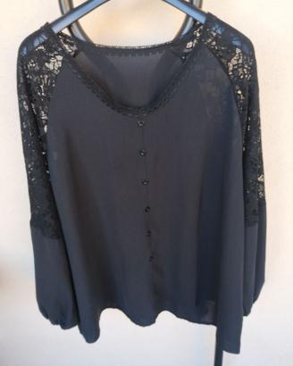 Camicia nera dettagli pizzo Shein Curve Taglia 2XL
