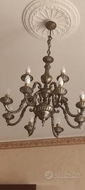 Lampadario vintage in ottone brunito a due livelli