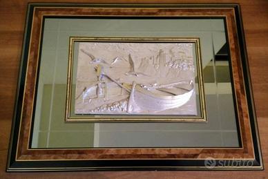 Quadro con rilievo in argento su fondo a specchio