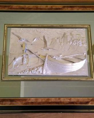 Quadro con rilievo in argento su fondo a specchio