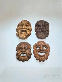 Set 4 Maschere Mitologiche in Legno. Polifemo, Bac