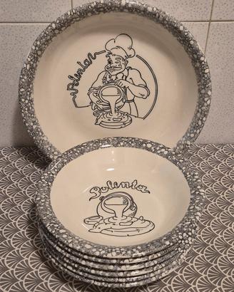 Set piatti polenta ceramica bianca e grigio nuovo 