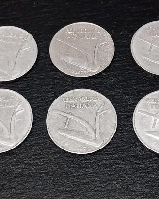 10 lire: 6 monete spiga + 1 ramoscello d'ulivo