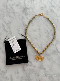 Collana etnica arte pre colombiana verde oro