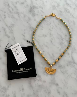 Collana etnica arte pre colombiana verde oro