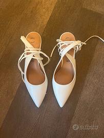 Décolleté Sheen in vera pelle bianca con lacci 
